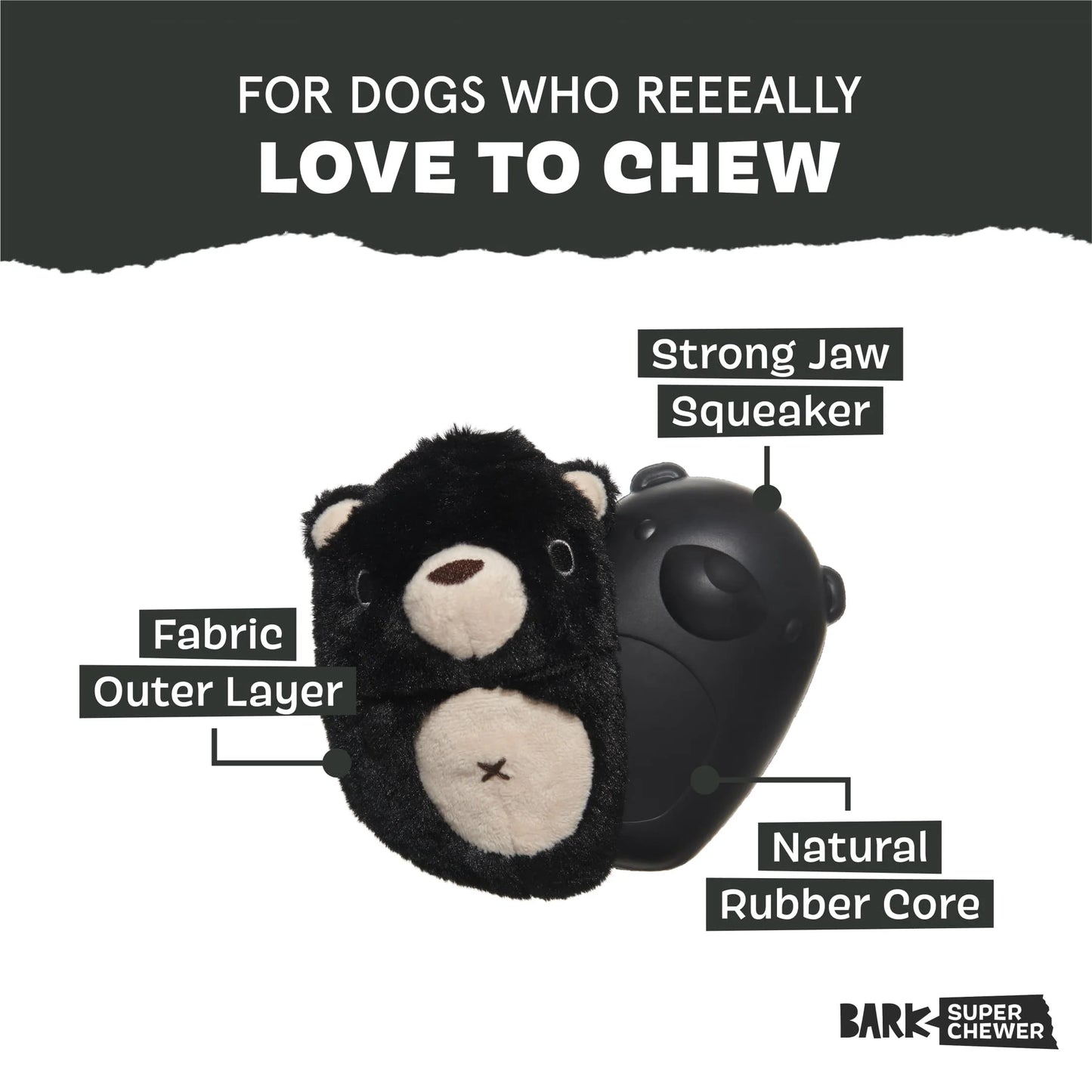 BARK Black Bear Bones Dog Toy
