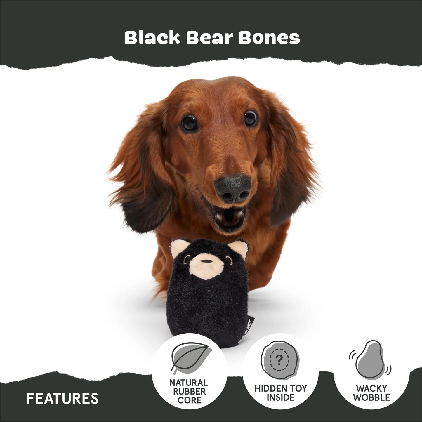 BARK Black Bear Bones Dog Toy