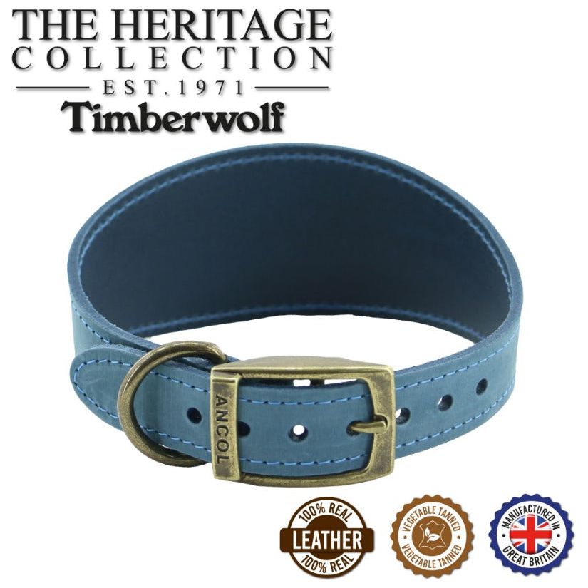 Timberwolf Greyhound Leather Collar 34 - 43 cm - Blue