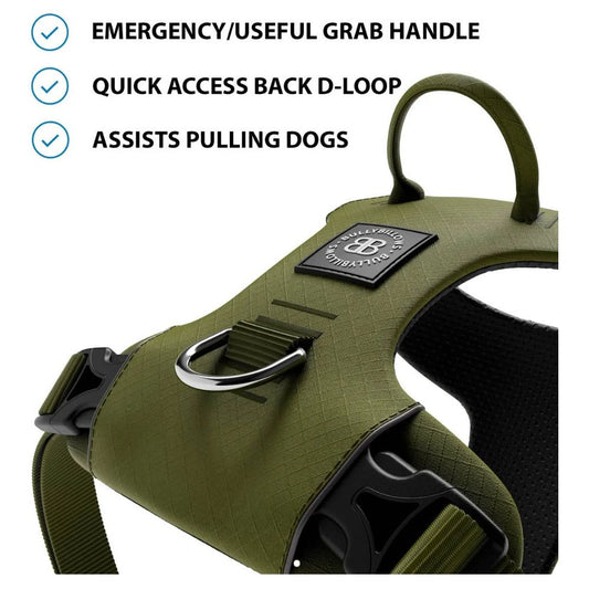 Bully Billows Air Mesh Harness - Anti-Pull, With Handle - Olive Green