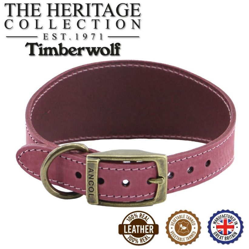 Timberwolf Greyhound Leather Collar 34 - 43 cm - Raspberry