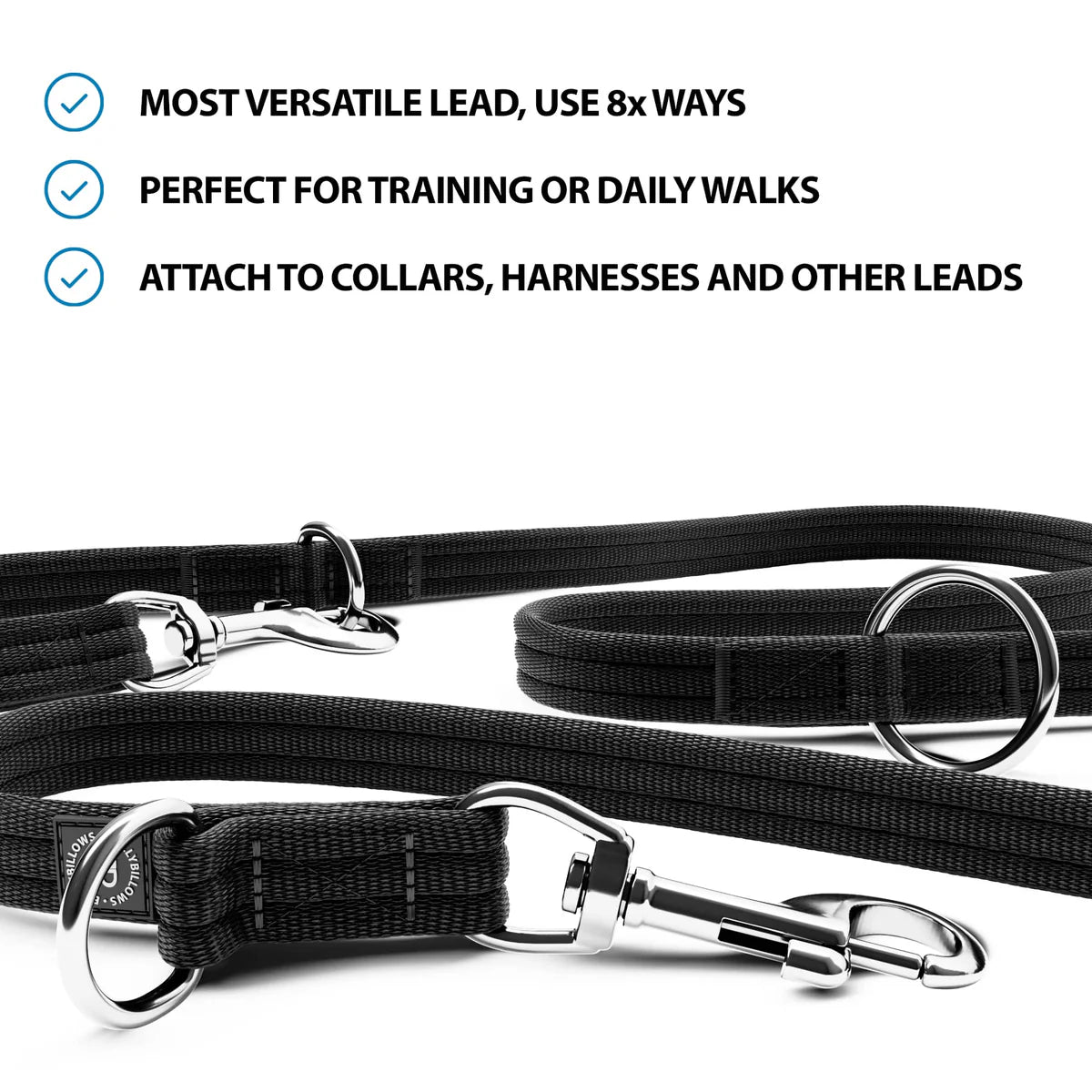 Bully Billows Double Ended Training Lead 2M Black - Sniff & Bark