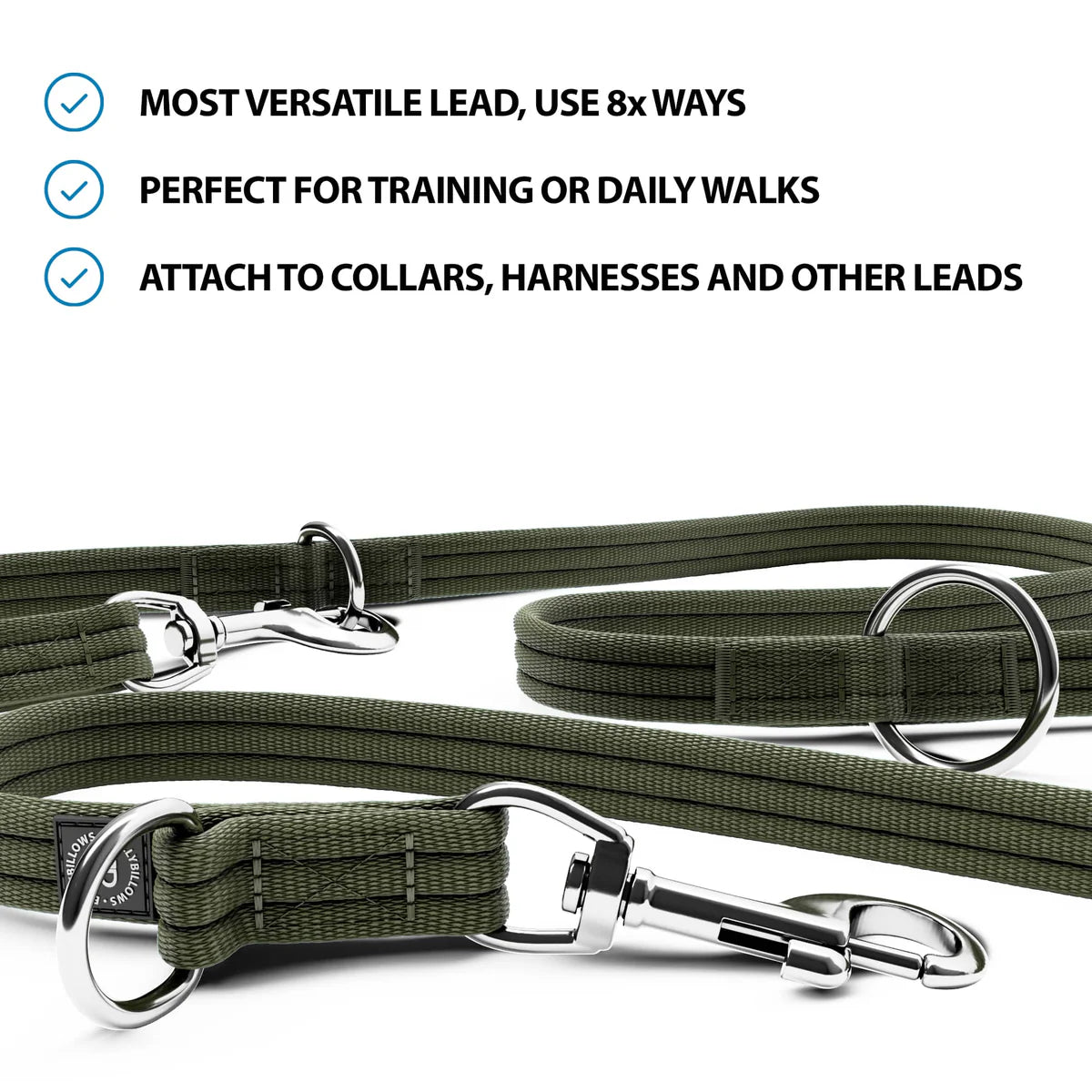 Bully Billows Double Ended Training Lead 2M Khaki - Sniff & Bark
