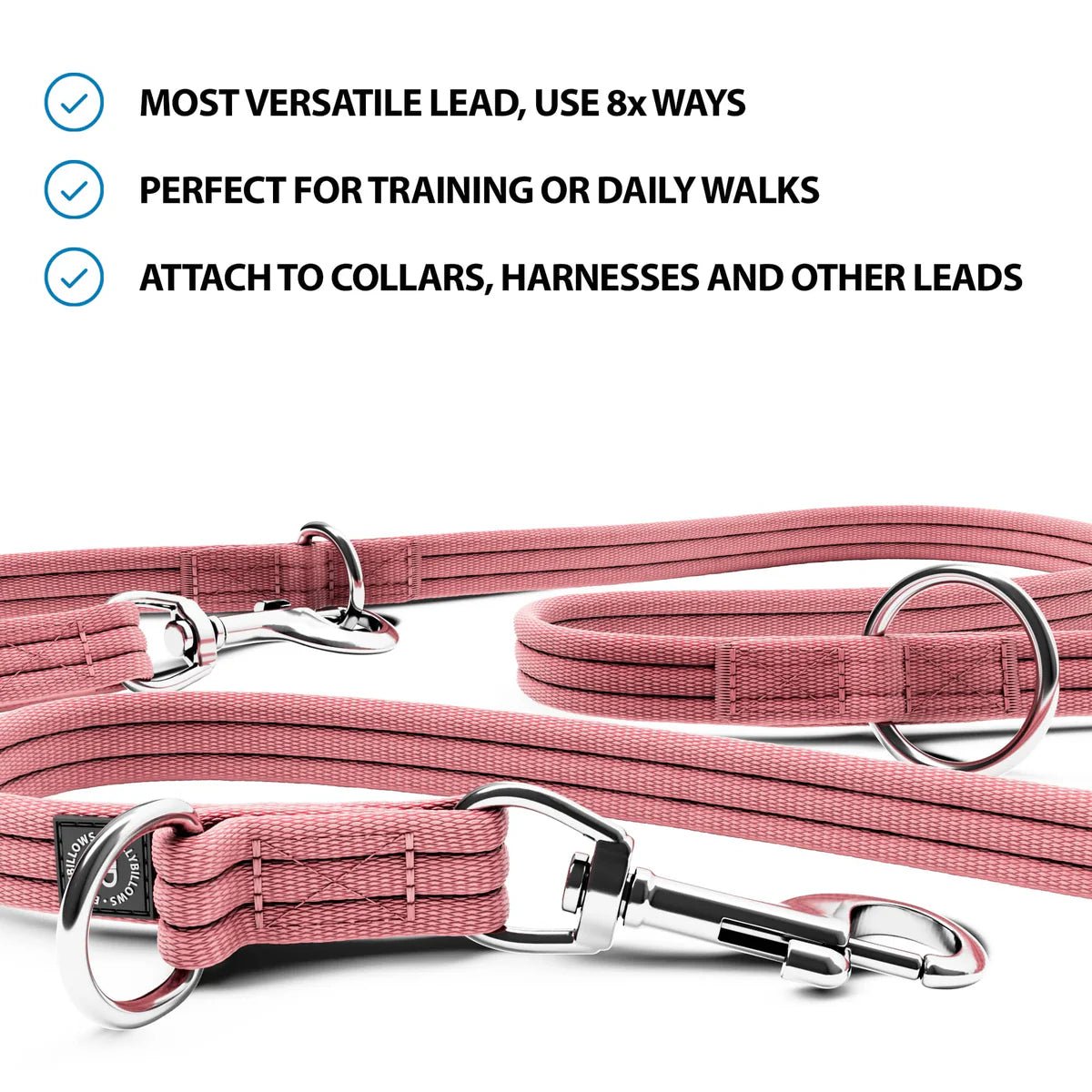 Bully Billows Double Ended Training Lead 2M Pink - Sniff & Bark
