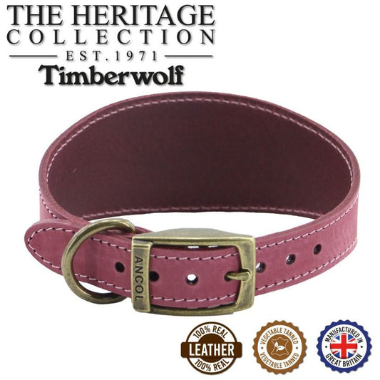 Timberwolf Greyhound Leather Collar 34 - 43 cm - Raspberry - Sniff & Bark